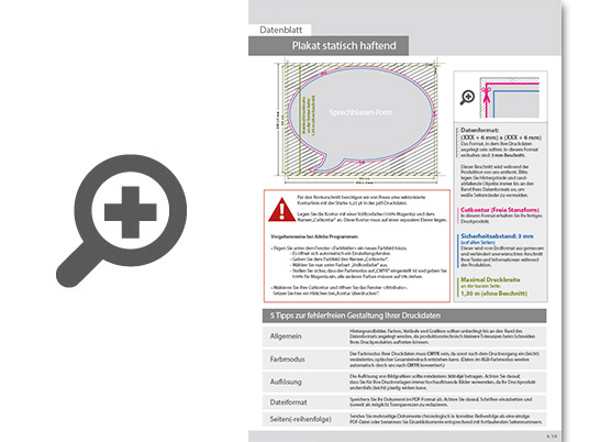 Product Bild plakat_statisch_haftend_4_0_farbig_bedruckt_in_sprechblase-form_konturgeschnitten